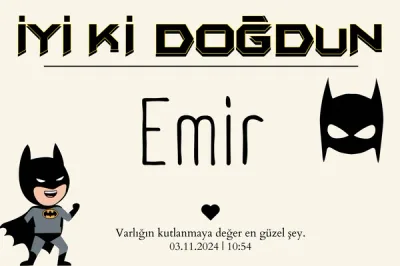 Kişiselleştirilebilir Yarasa Figürlü Doğum Günü Duvar Örtüsü