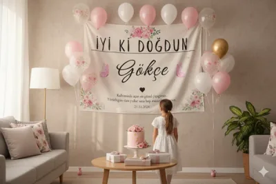 Kişiselleştirilebilir Kelebek Figürlü Doğum Günü Duvar Örtüsü