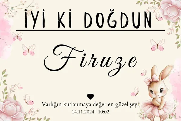 Kişiselleştirilebilir Tavşan Figürlü Doğum Günü Duvar Örtüsü
