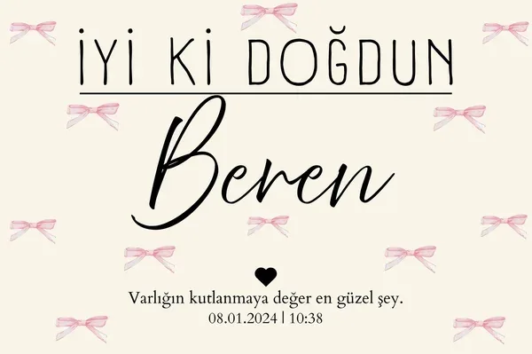 Kişiselleştirilebilir Kurdele Detaylı Doğum Günü Duvar Örtüsü