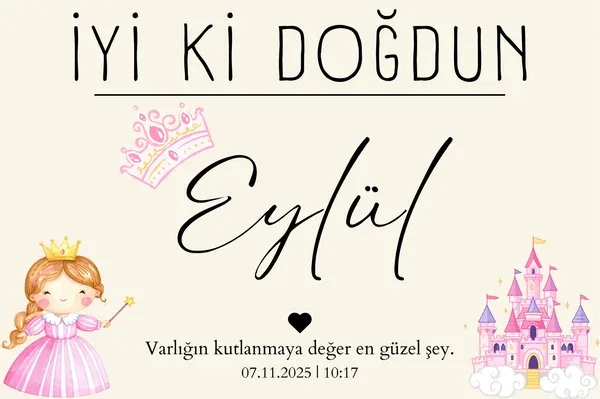 Kişiselleştirilebilir Prenses Temalı Doğum Günü Duvar Örtüsü