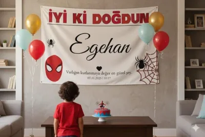 Kişiselleştirilebilir Örümcek Figürlü Doğum Günü Duvar Örtüsü