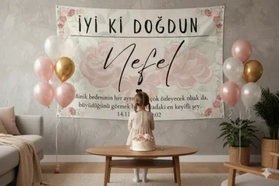 Kişiselleştirilebilir Çiçek Temalı Doğum Günü Duvar Örtüsü