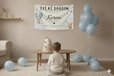 Kişiselleştirilebilir Ayı Figürlü Doğum Günü Duvar Örtüsü