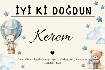 Kişiselleştirilebilir Ayı Figürlü Doğum Günü Duvar Örtüsü