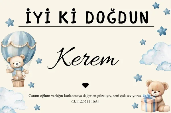 Kişiselleştirilebilir Ayı Figürlü Doğum Günü Duvar Örtüsü